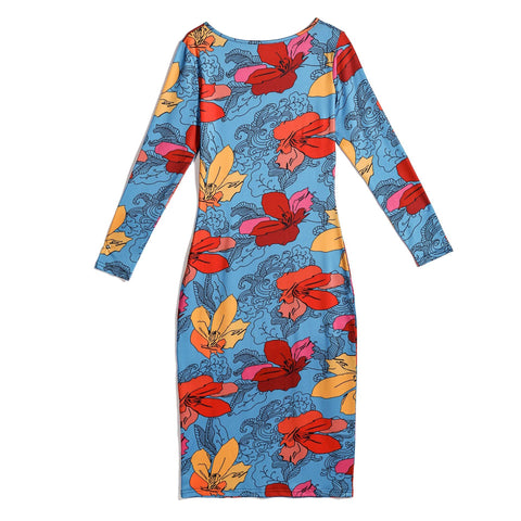 Cross-Border Hot Money Supply European And American Summer Fashion New Products Sexy Bag Hip Female Dress Full-Print Round Neck Long-Sleeved Shirt