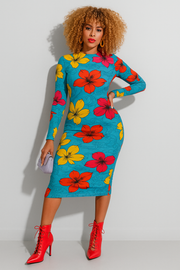 Cross-Border Hot Money Supply European And American Summer Fashion New Products Sexy Bag Hip Female Dress Full-Print Round Neck Long-Sleeved Shirt